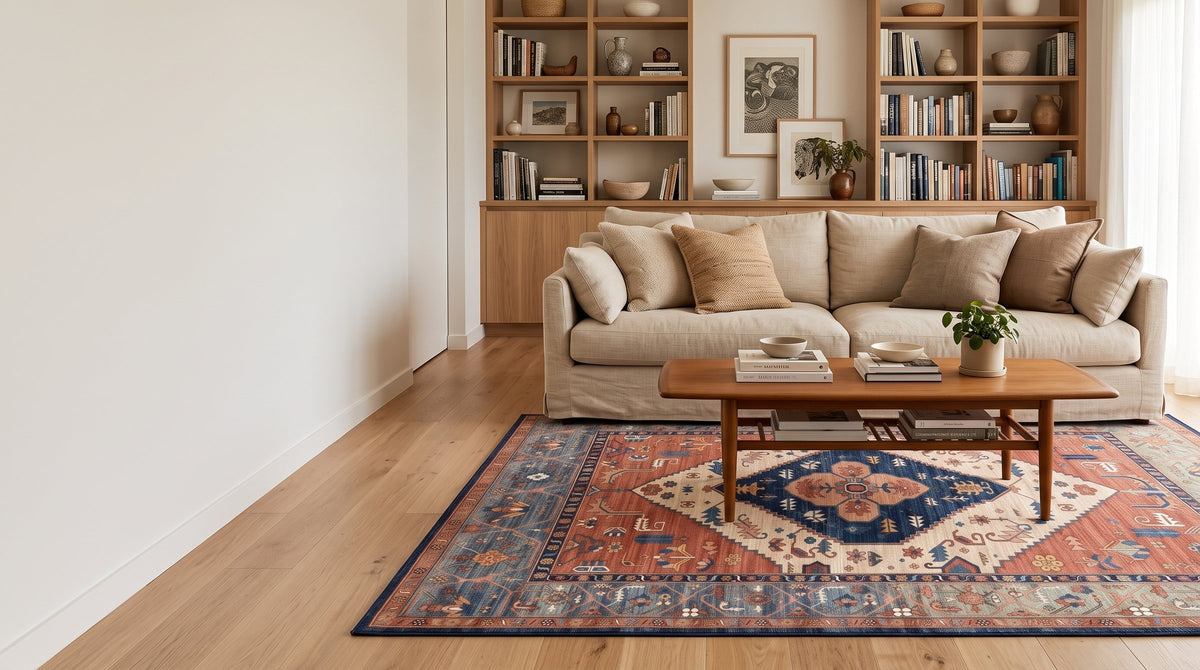 Persian-style rug in a family living room