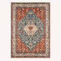 Amira Persian-style rug in terracotta and teal, flat view