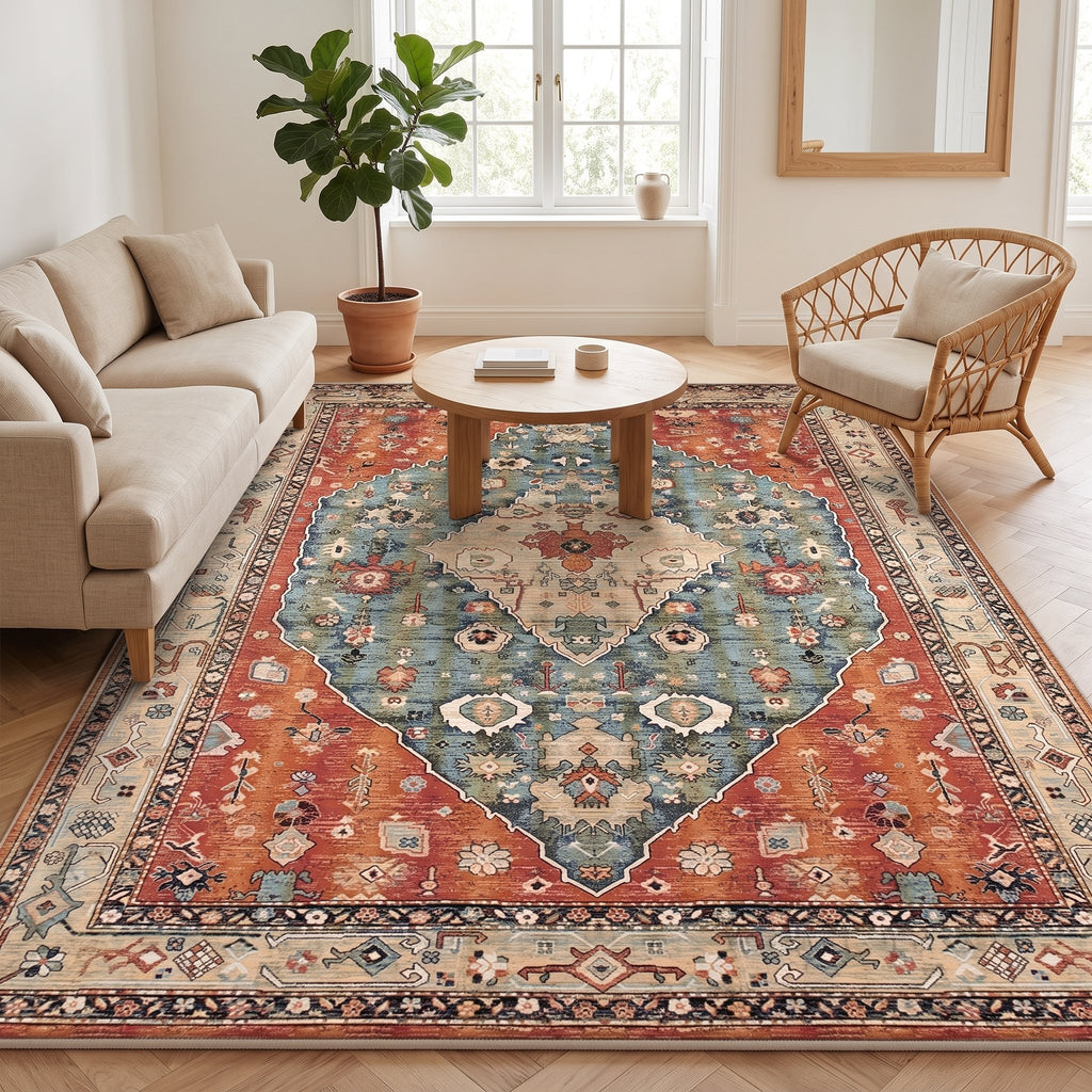Amira Persian-style rug in a bright living room