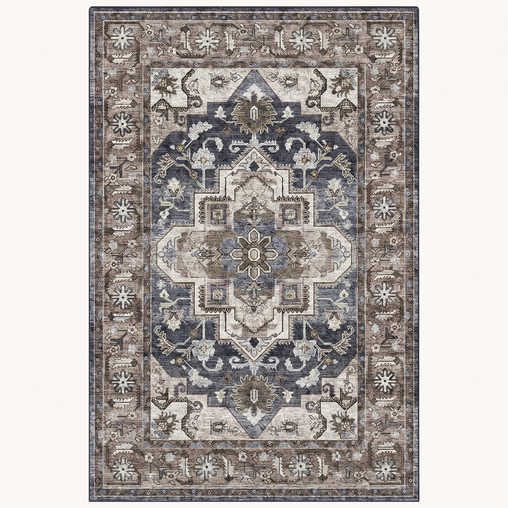 Ashford Persian-style rug in charcoal and stone, flat view