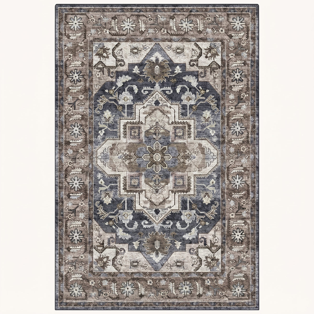 Ashford Persian-style rug in charcoal and stone, flat view