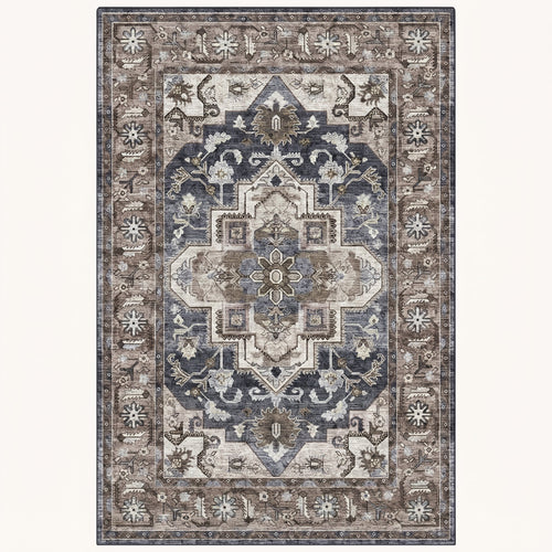 Ashford Persian-style rug in charcoal and stone, flat view