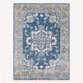 Azure Persian-style rug in denim blue and ivory, flat view