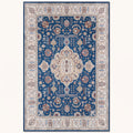 Cobalt Persian-style rug in cobalt and silver, flat view