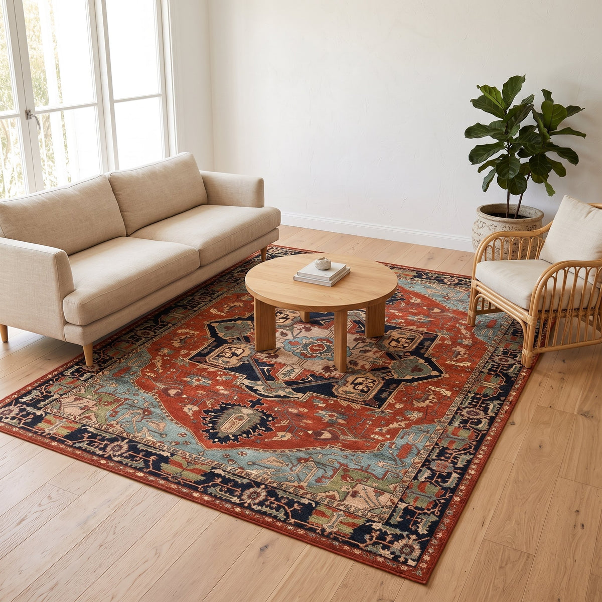 Darius Persian-style rug in a bright living room