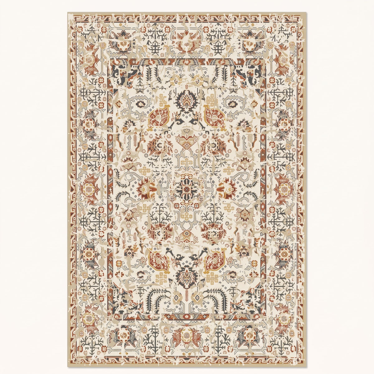 Elara Persian-style rug in ivory and terracotta, flat view
