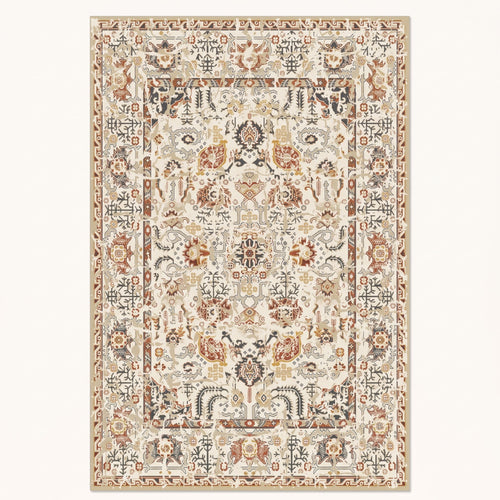 Elara Persian-style rug in ivory and terracotta, flat view
