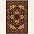 Kerman Persian-style rug in chocolate and gold, flat view