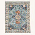Leila Persian-style rug in aqua and sand, flat view