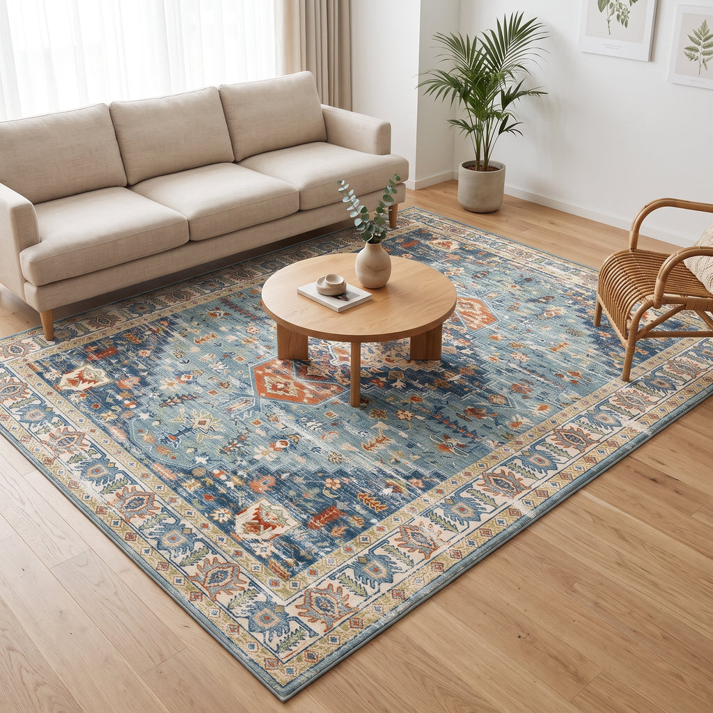 Leila Persian-style rug in a bright living room