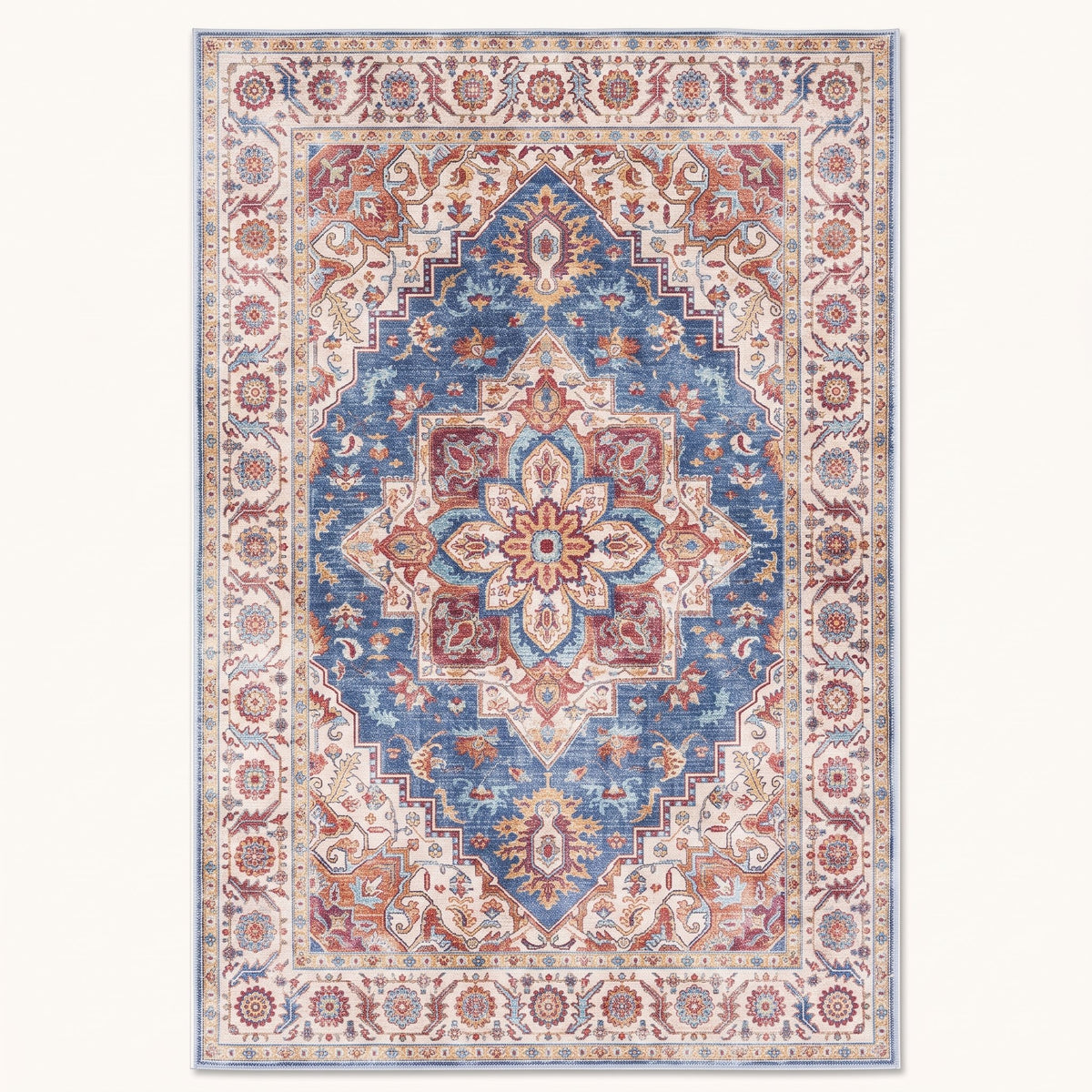 Lilac Persian-style rug in lavender and powder blue, flat view