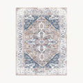 Luna Persian-style rug in ivory and mist blue, flat view