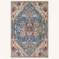 Marina Persian-style rug in ocean blue and coral, flat view