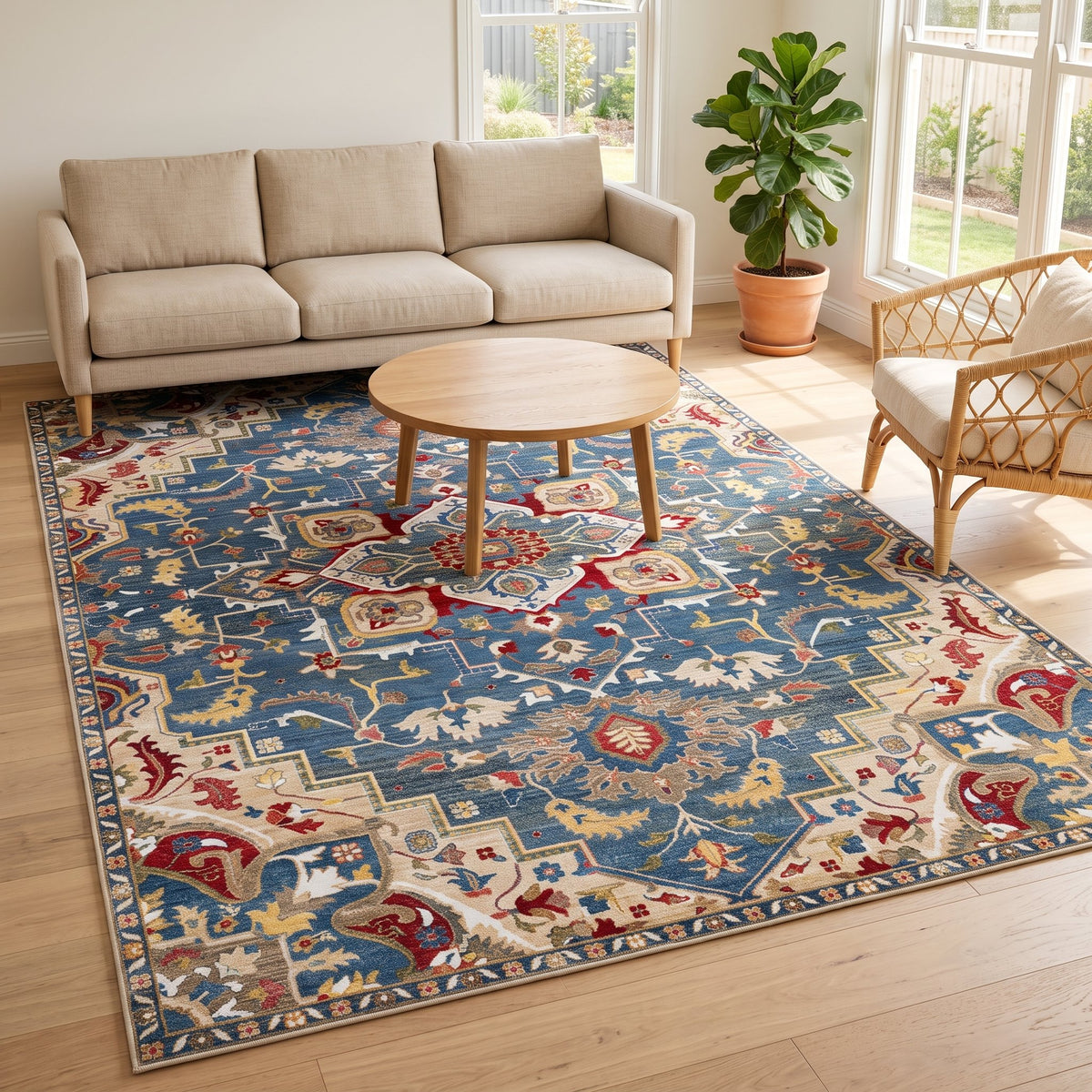 Marina Persian-style rug in a bright living room