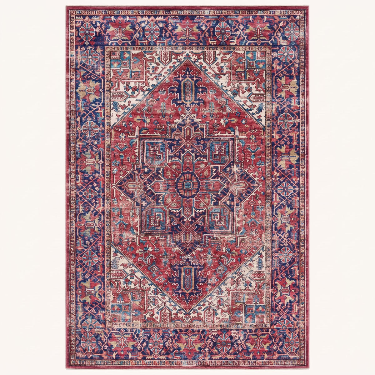 Mulberry Persian-style rug in berry and plum, flat view