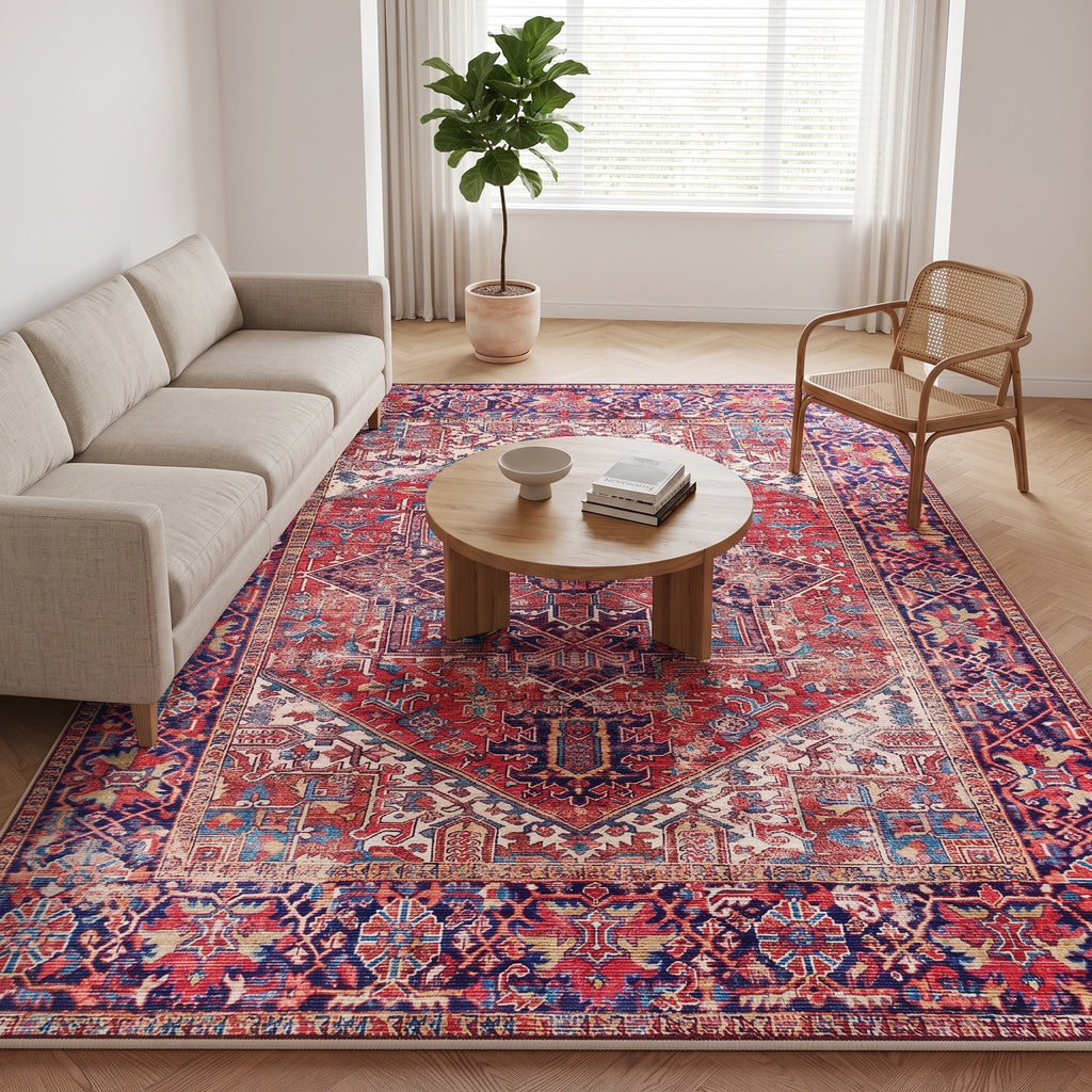 Mulberry Persian-style rug in a bright living room