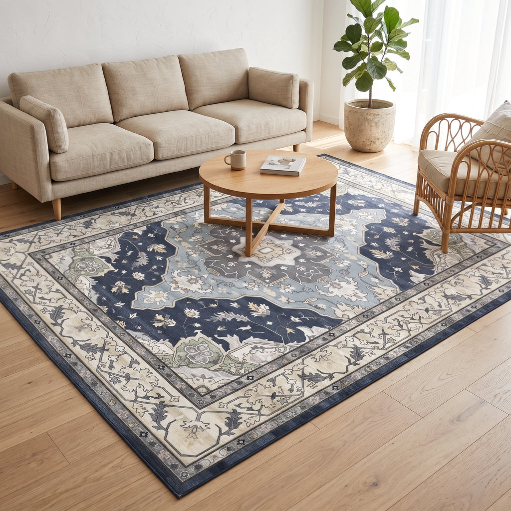 Nadia Persian-style rug in a bright living room