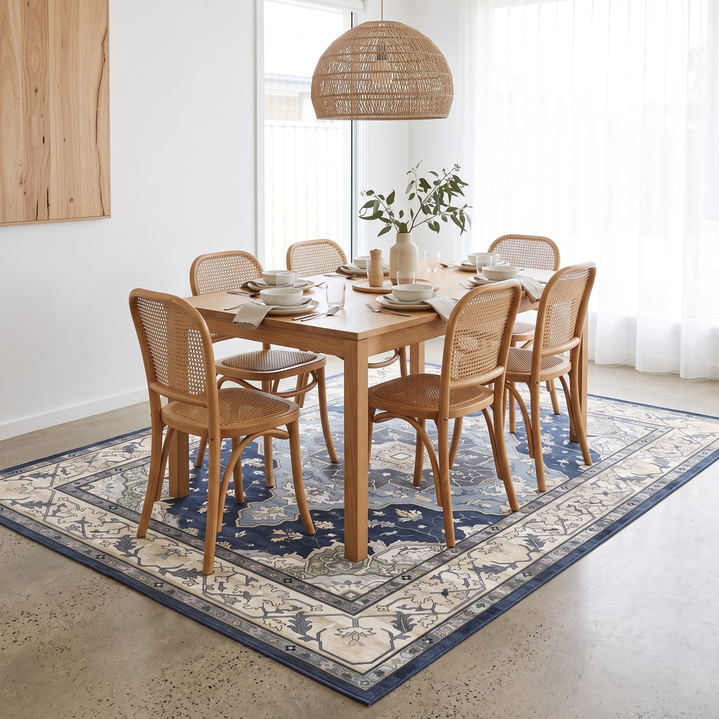 Nadia Persian-style rug under a dining table