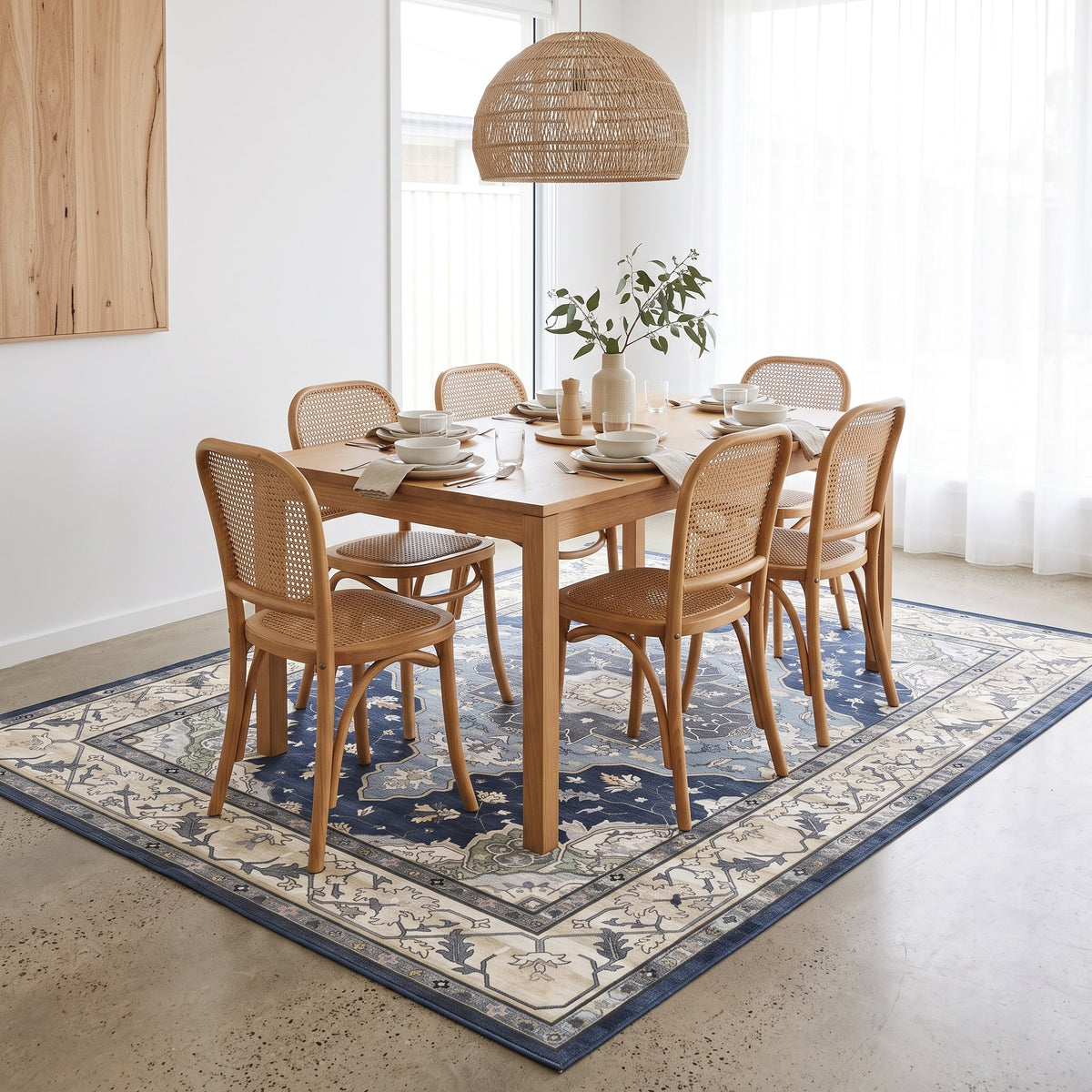 Nadia Persian-style rug under a dining table