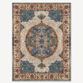 Olive Persian-style rug in olive and ivory, flat view