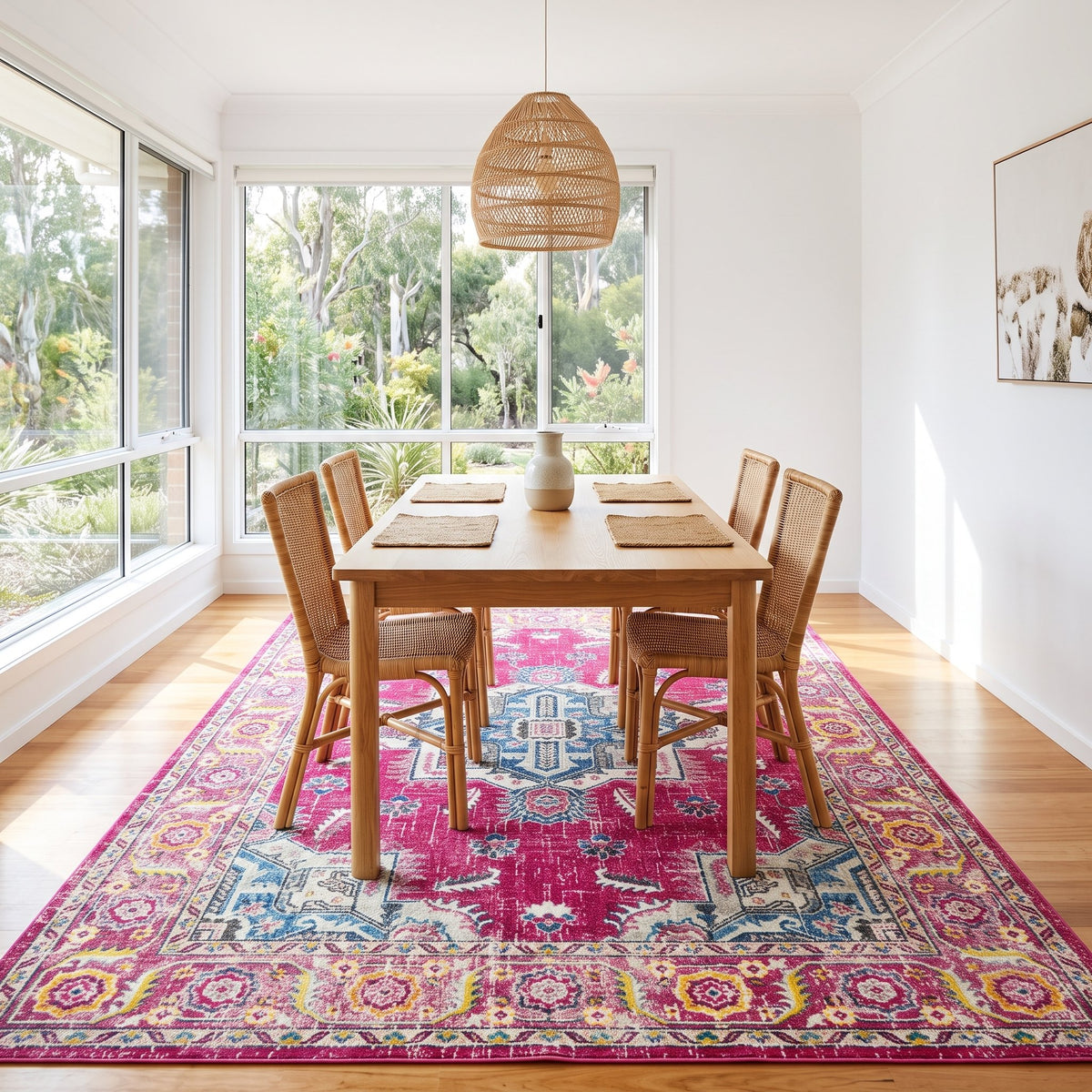 Peony Persian-style rug under a dining table