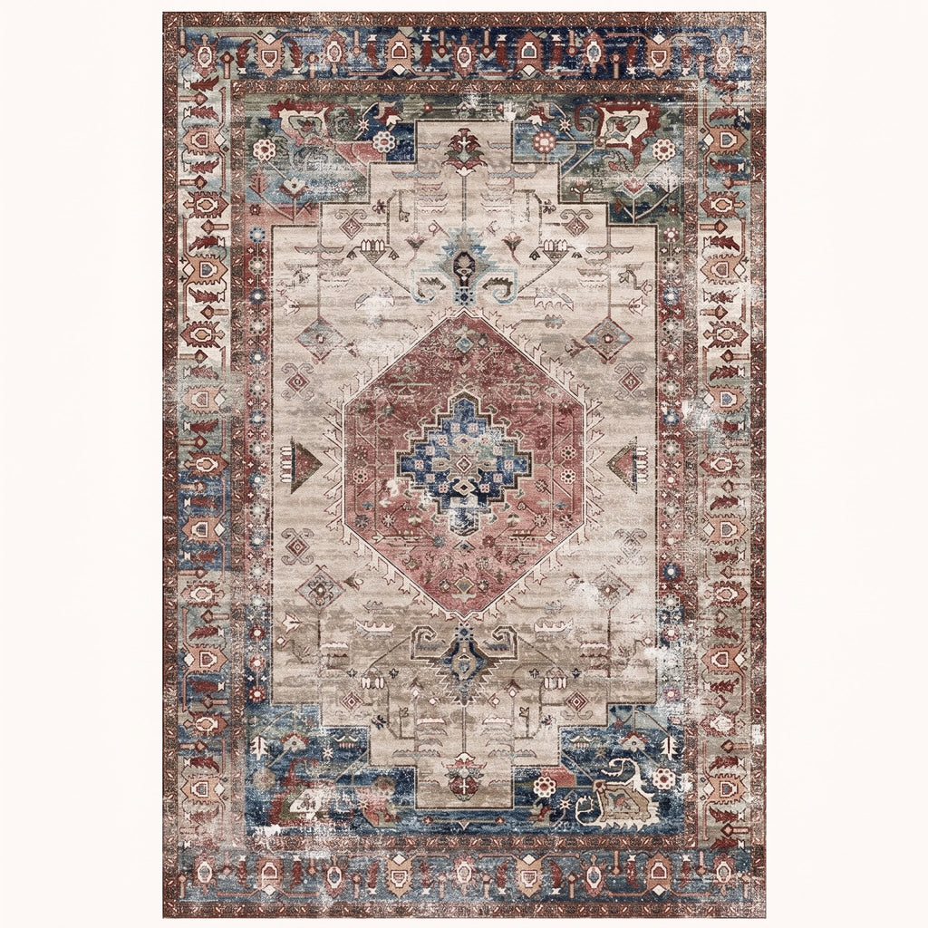 Rosalind Persian-style rug in blush and sand, flat view