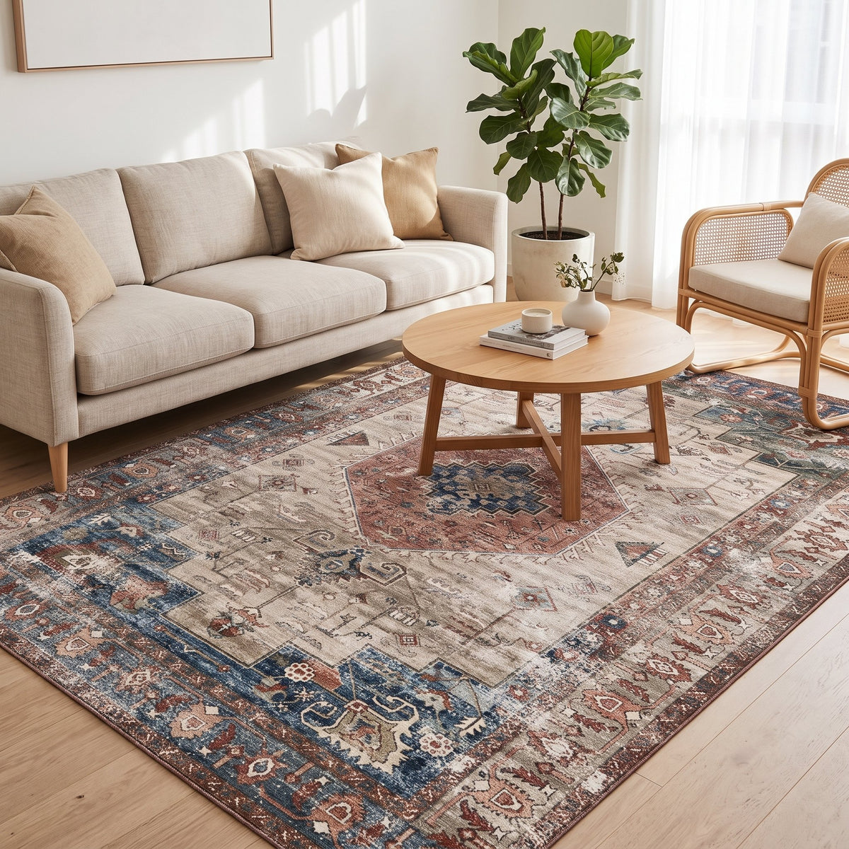 Rosalind Persian-style rug in a bright living room