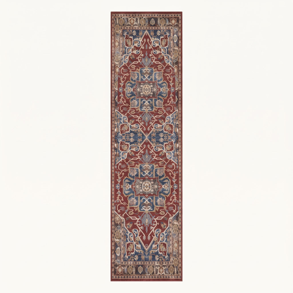 Rosewood Persian-style runner in rust and navy, flat view