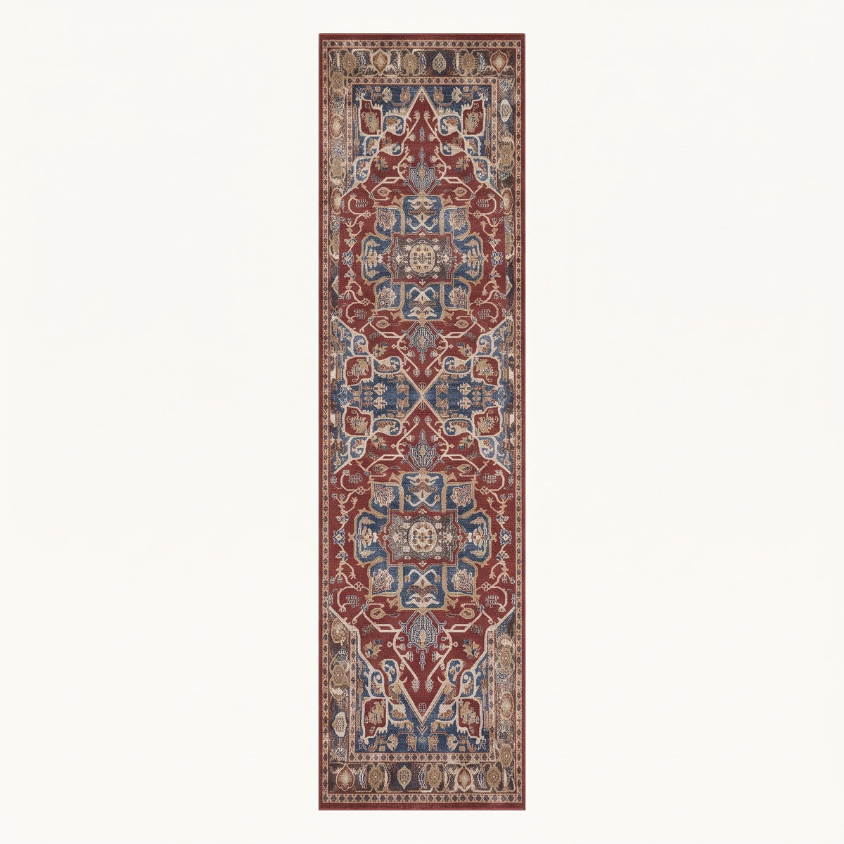 Rosewood Persian-style runner in rust and navy, flat view