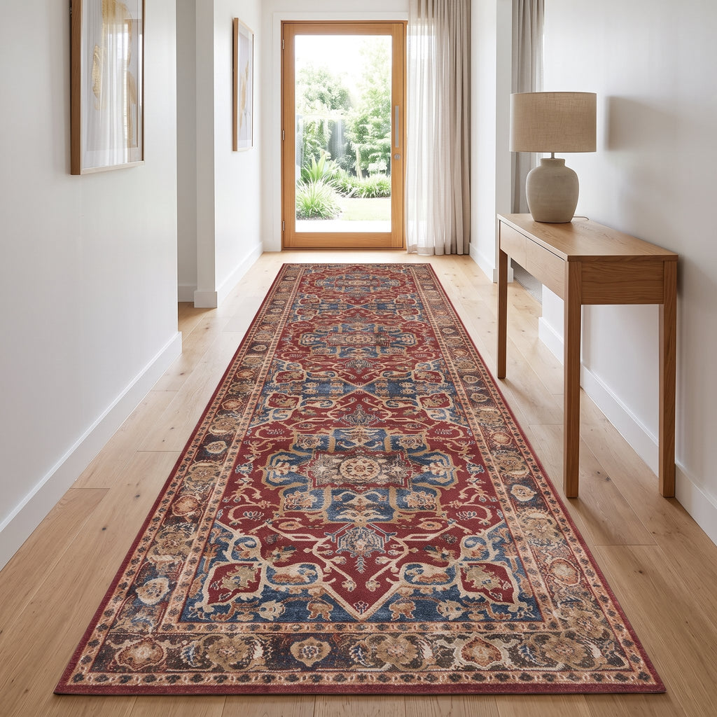 Rosewood Persian-style runner in a bright hallway