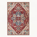 Ruby Persian-style rug in ruby red and ivory, flat view