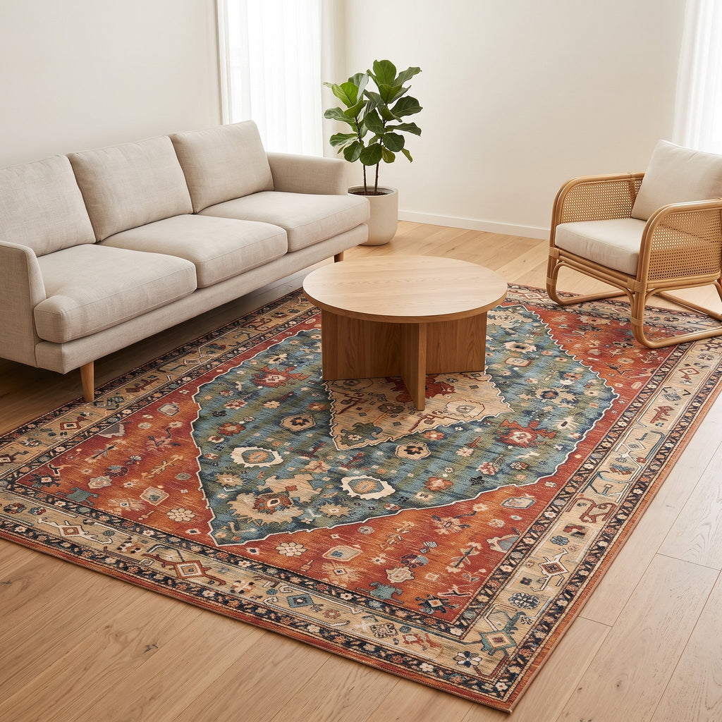 Saffi Persian-style rug in a bright living room