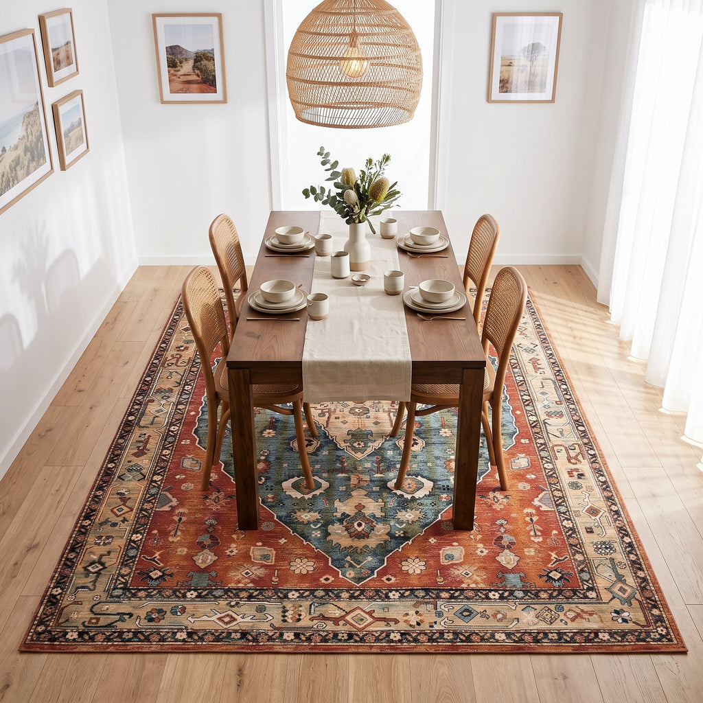 Saffi Persian-style rug under a dining table