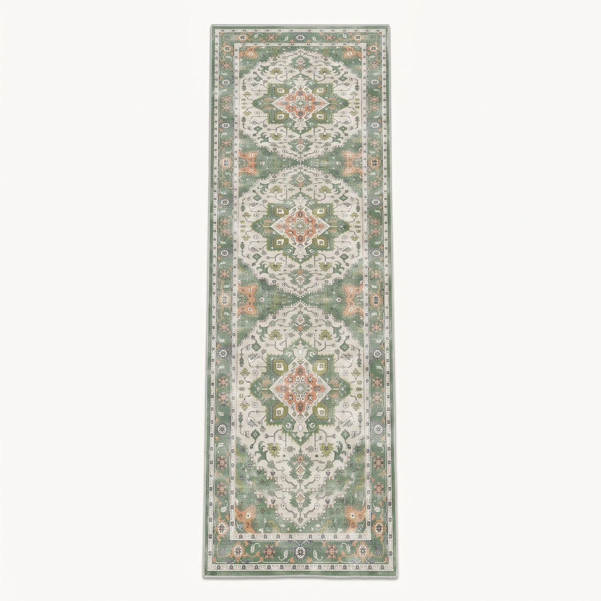 Sage Persian-style runner in sage and ivory, flat view