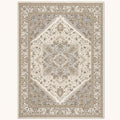 Sandstone Persian-style rug in sand and stone grey, flat view