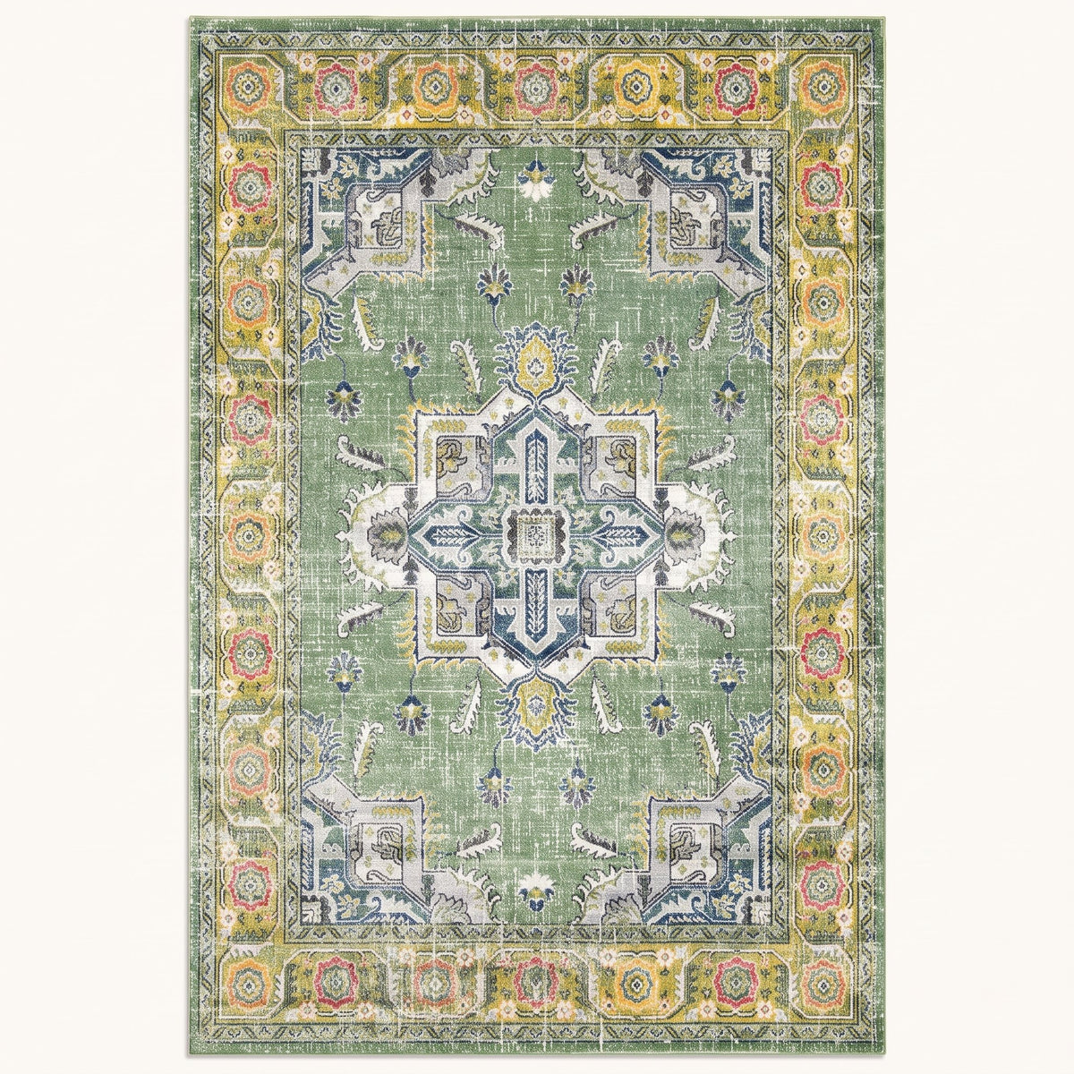 Willow Persian-style rug in sage and moss, flat view